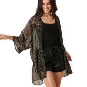 Leopard Print Yoryu Chiffon Duster in Black